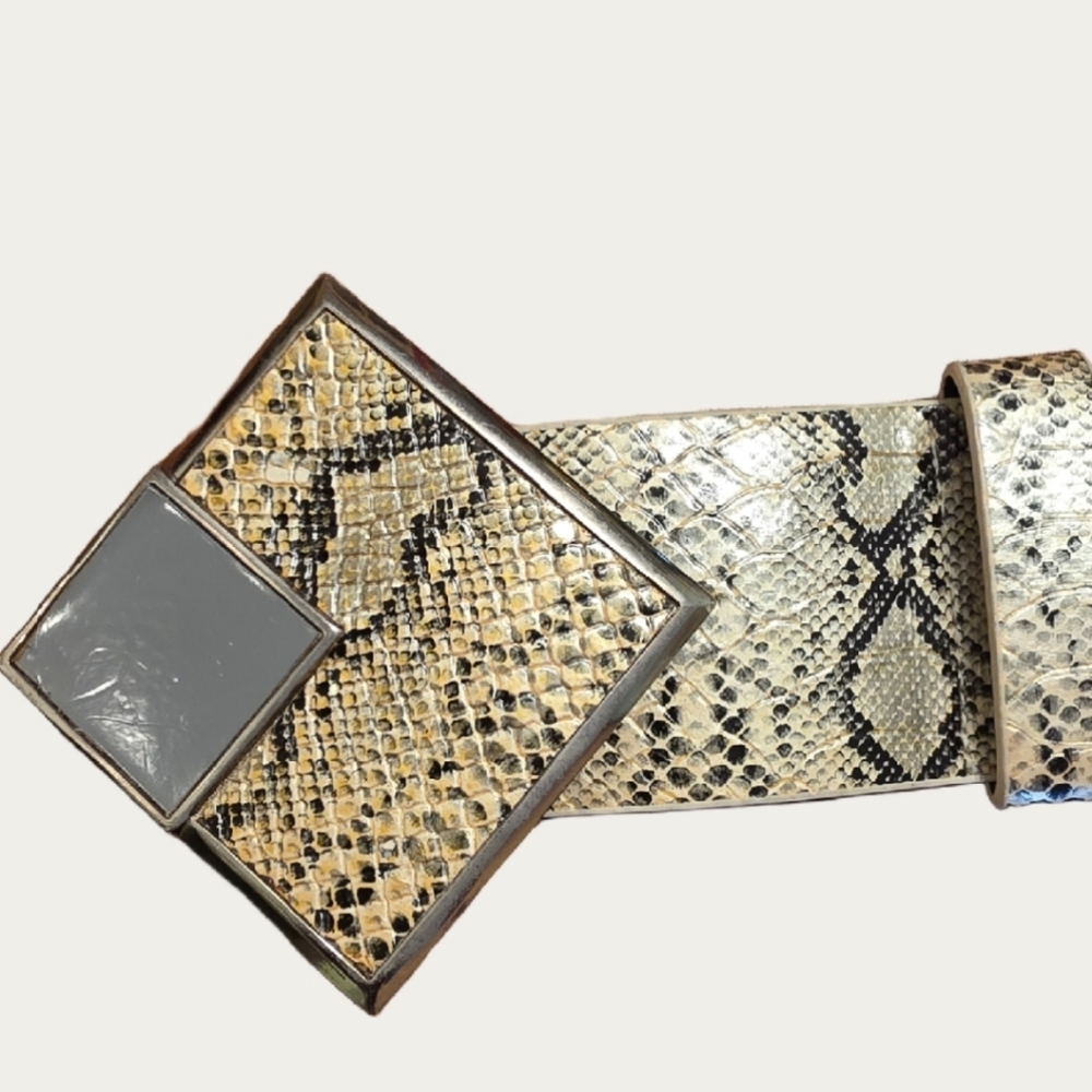 Vintage Vegan Maximalist Statement Piece Snakeskin Print Belt 27" - 31" - Picture 6 of 13